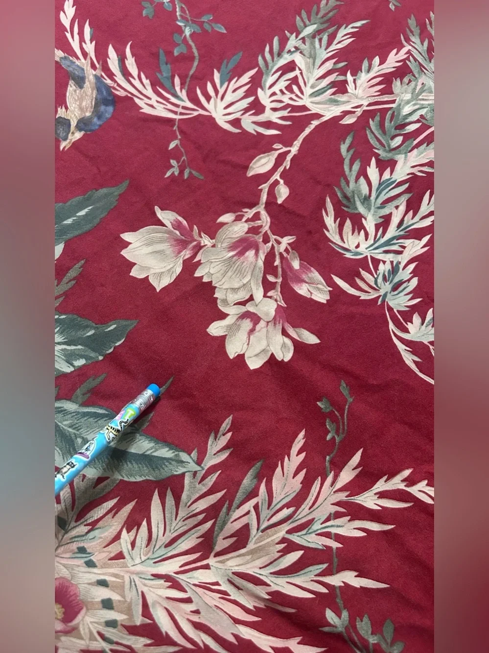 Pottery Barn King Duvet  Organic Cotton  Tropical Birds Leaves Crimson Red